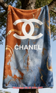 Chanel Orange Blue Abstract Flannel Throw Blanket IMG_6896